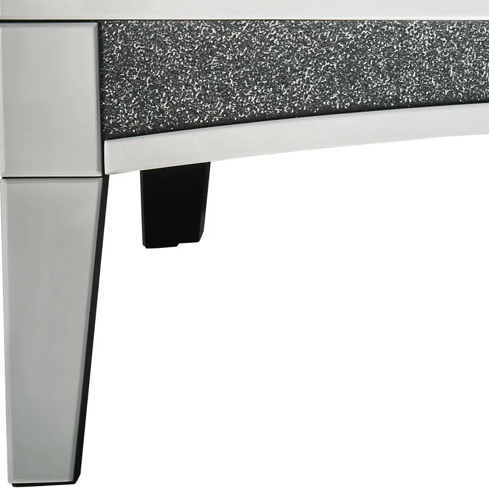 48" Silver Mirrored Glass and Faux Stone Bling Rectangular Coffee Table By Homeroots - Image 5