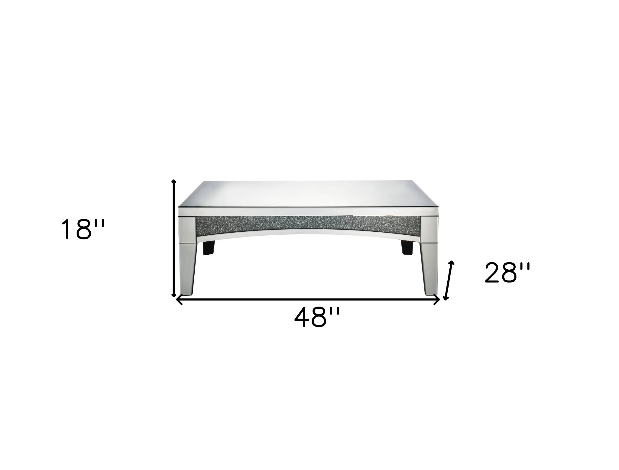 48" Silver Mirrored Glass and Faux Stone Bling Rectangular Coffee Table By Homeroots - Image 6