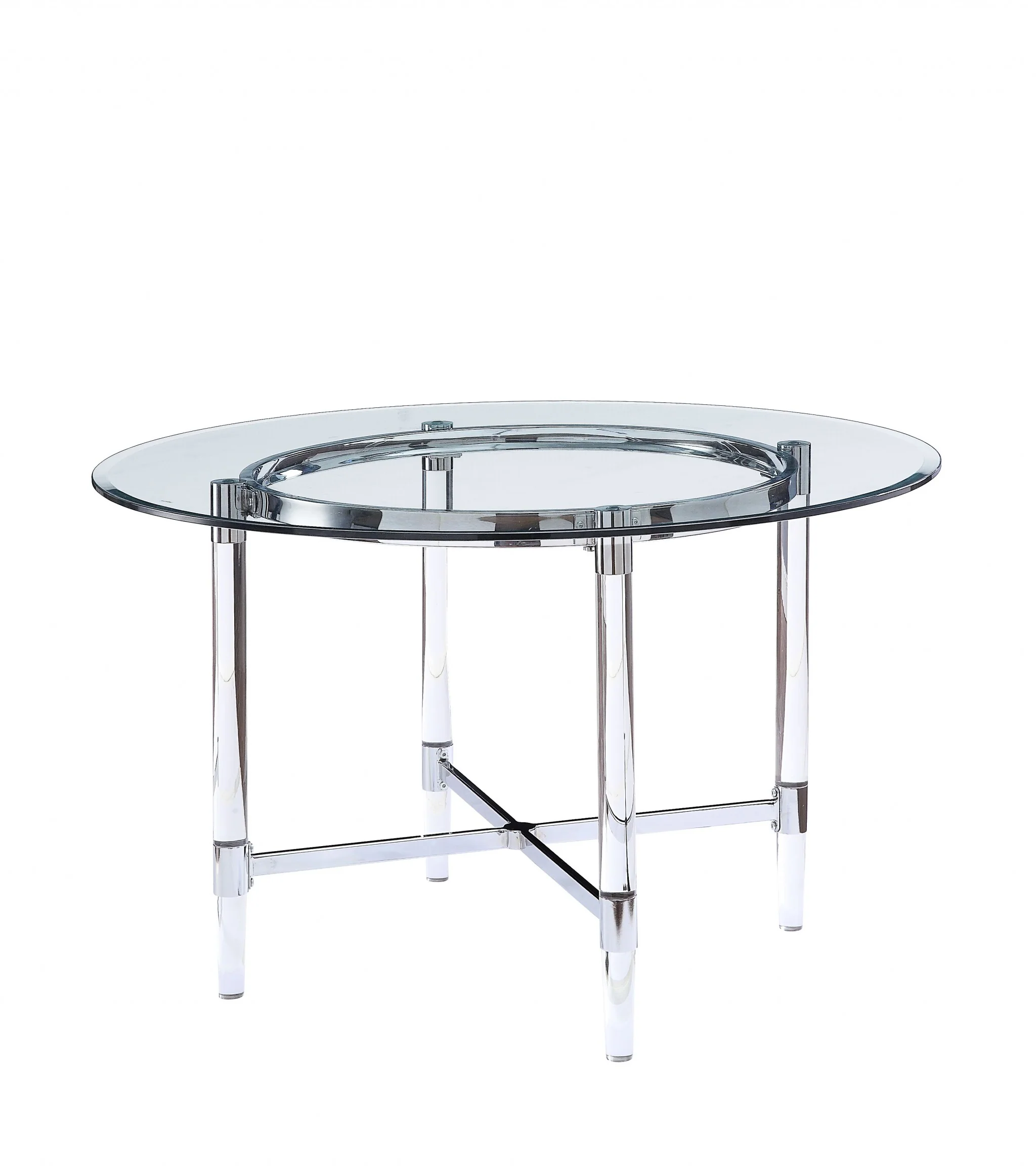 48' Striking Round Glass And Acrylic Dining Table By Homeroots - Image 2