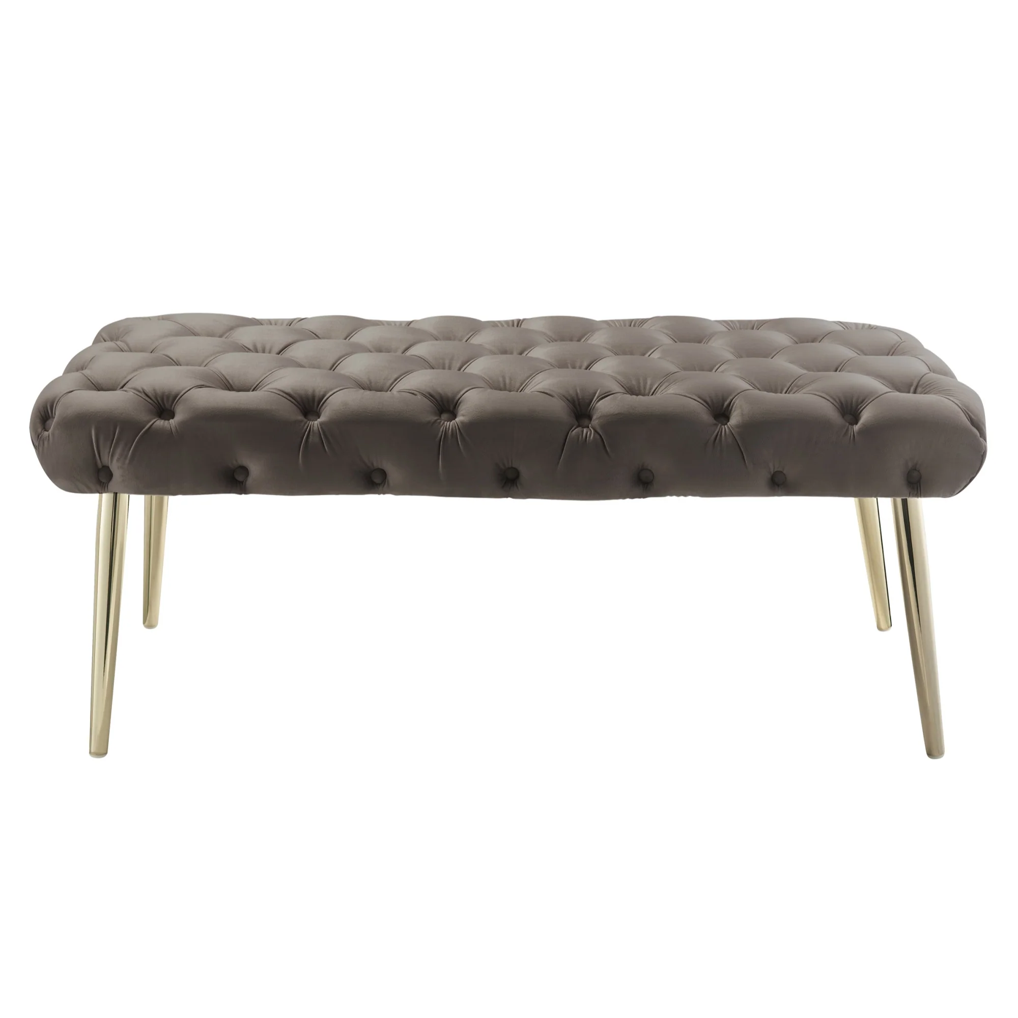 48" Taupe And Gold Upholstered Velvet Bench By Homeroots - Image 2