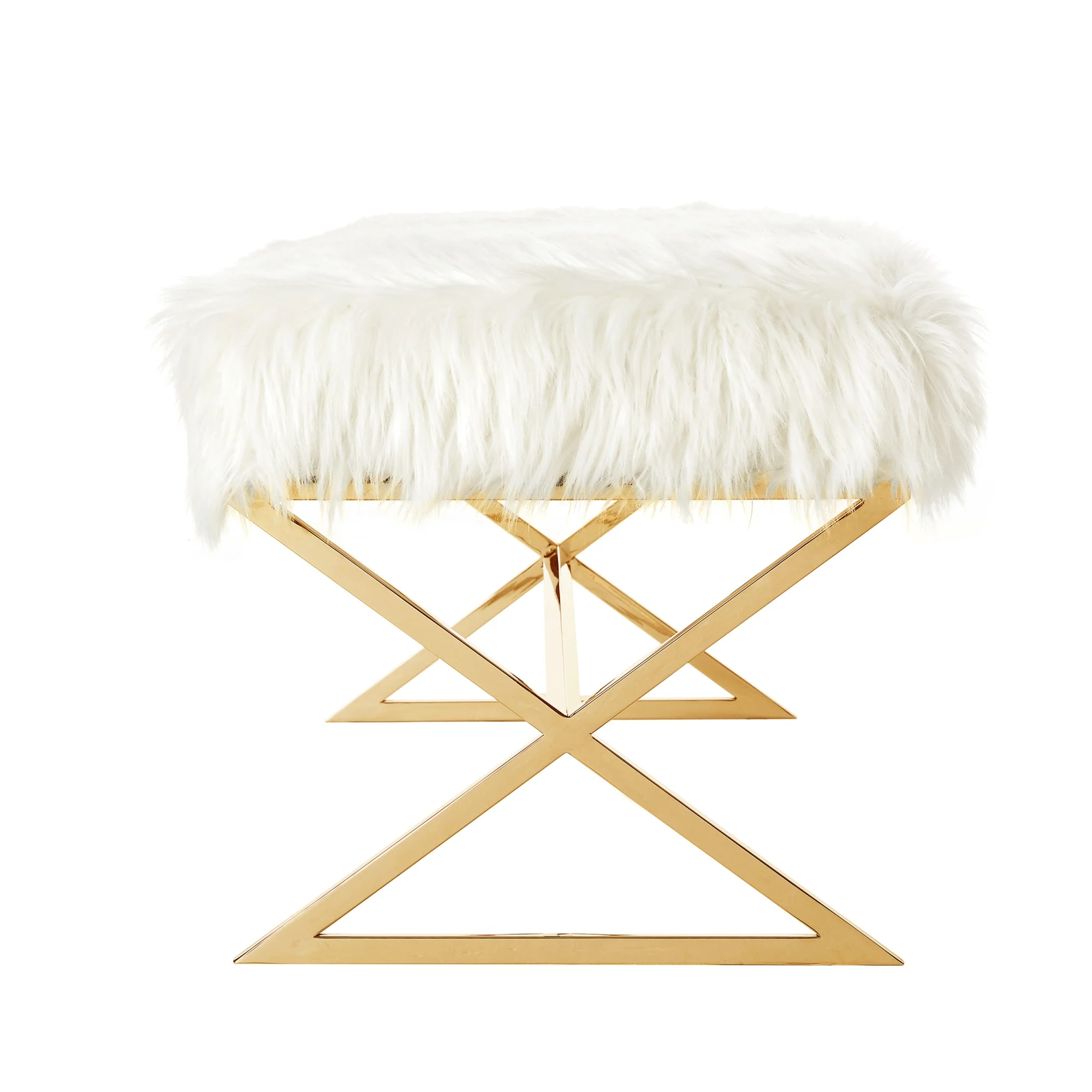 48" White And Gold Upholstered Faux Fur Bench By Homeroots - Image 4