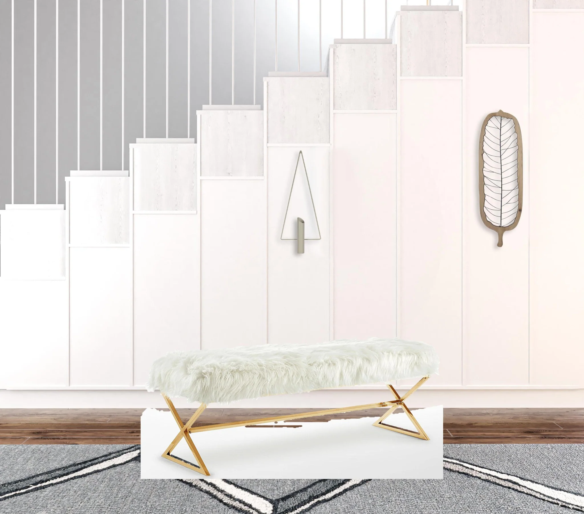 48" White And Gold Upholstered Faux Fur Bench By Homeroots - Image 5