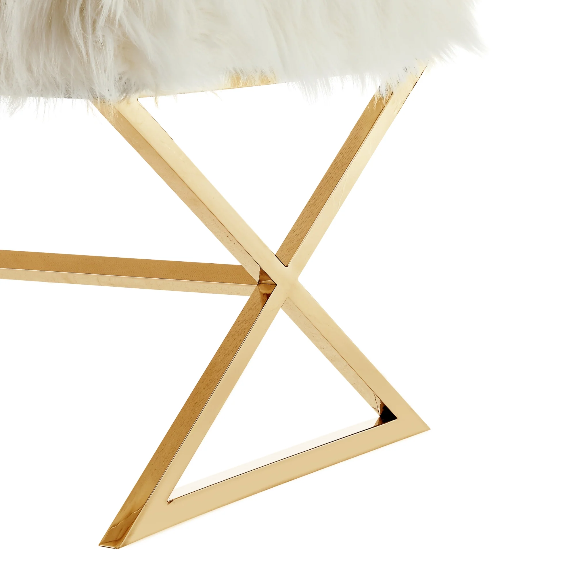 48" White And Gold Upholstered Faux Fur Bench By Homeroots - Image 6