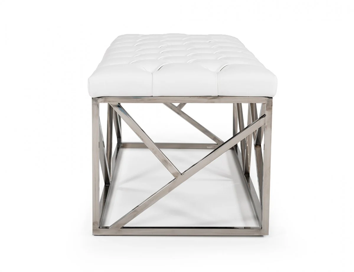 48" White And Silver Upholstered Faux leather Bench By Homeroots - Image 3