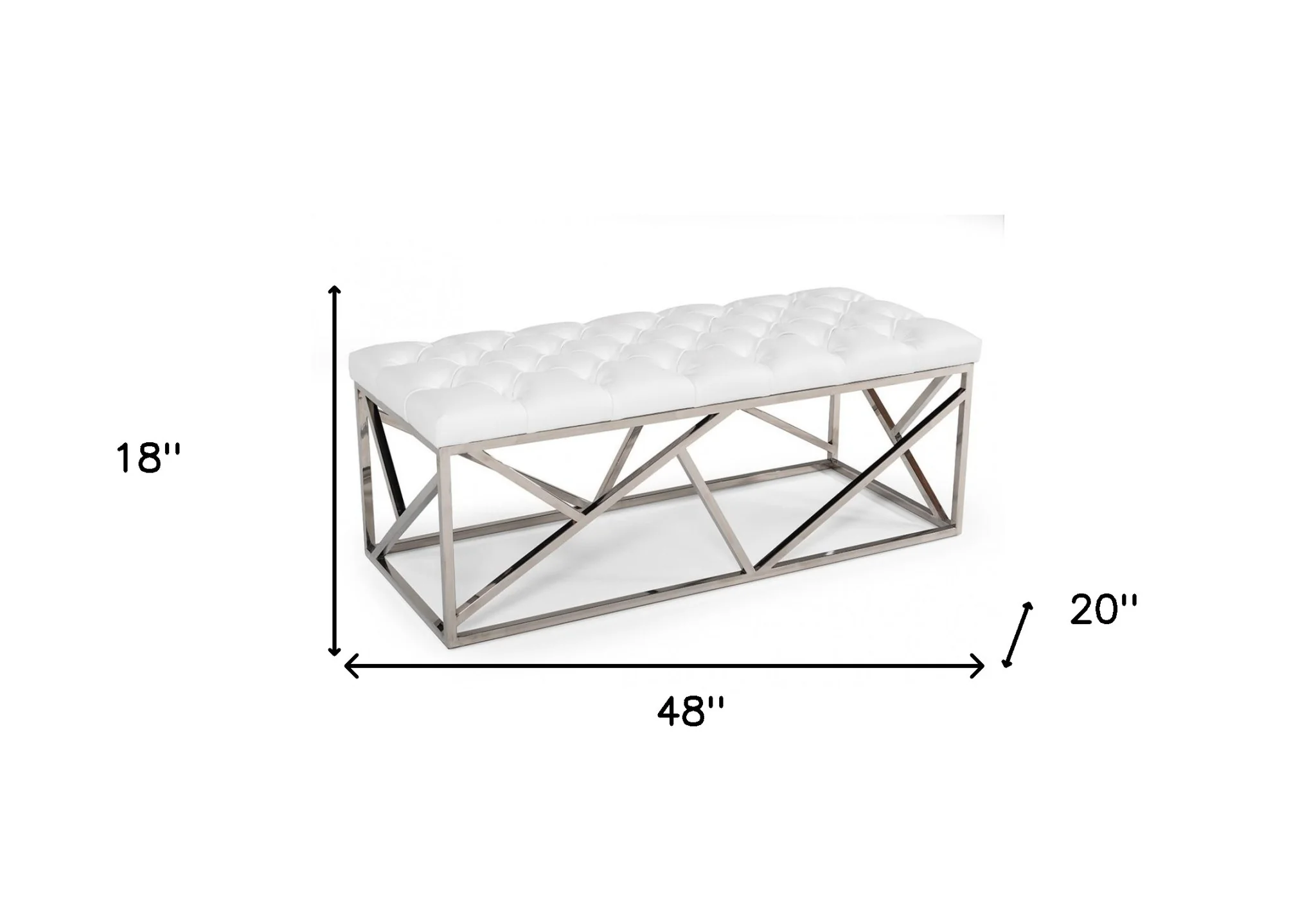 48" White And Silver Upholstered Faux leather Bench By Homeroots - Image 6