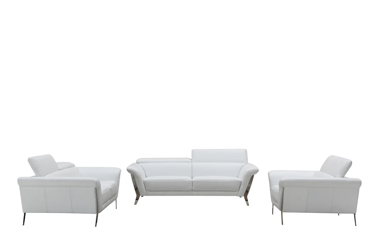 48' White Leather and Steel Sofa Set By Homeroots - Image 2