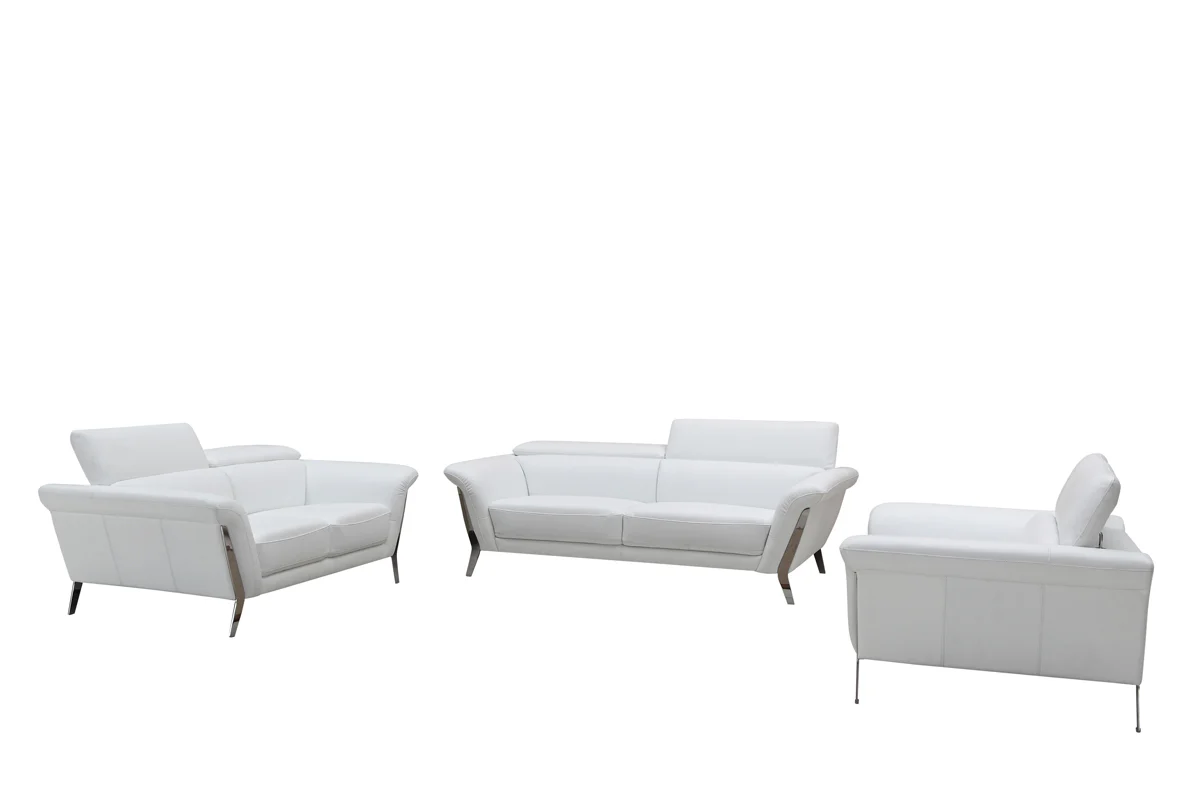48' White Leather and Steel Sofa Set By Homeroots - Image 3