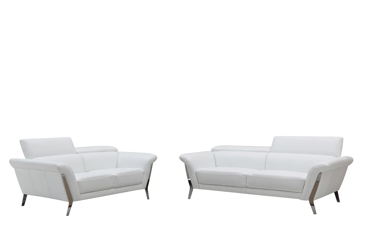 48' White Leather and Steel Sofa Set By Homeroots - Image 4