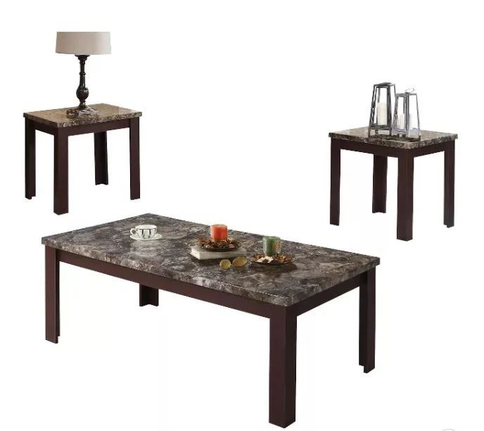 48' X 24' X 18' 3Pc Faux Marble And Cherry Coffee And End Table Set By Homeroots - Image 2