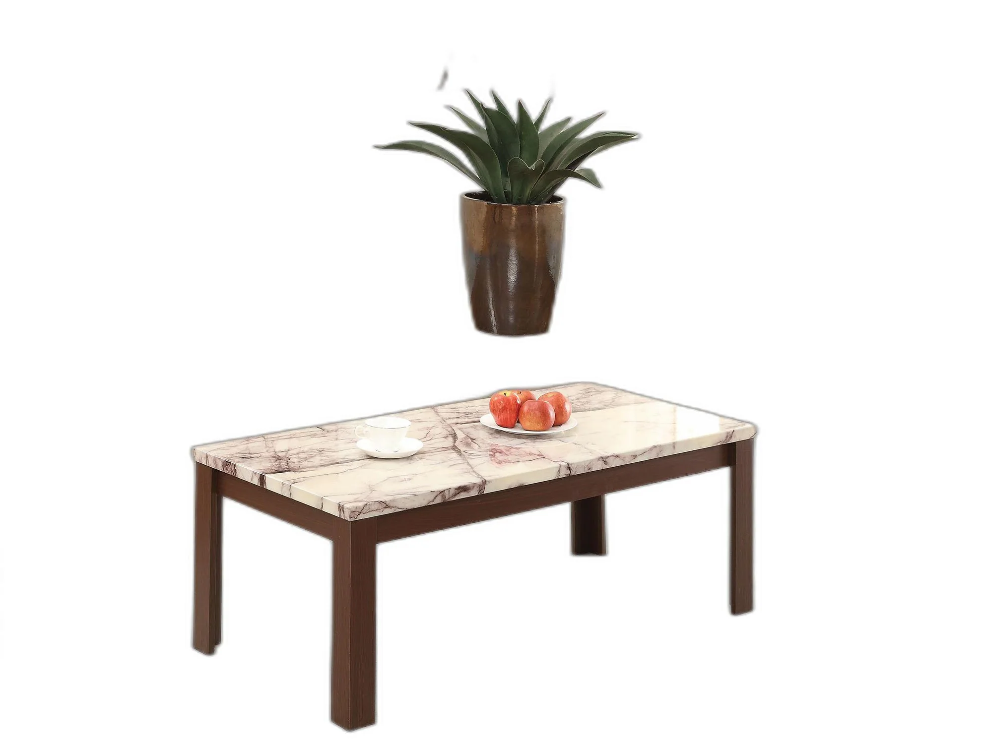 48' X 24' X 18' 3Pc Faux Marble And Cherry Coffee And End Table Set By Homeroots - Image 3