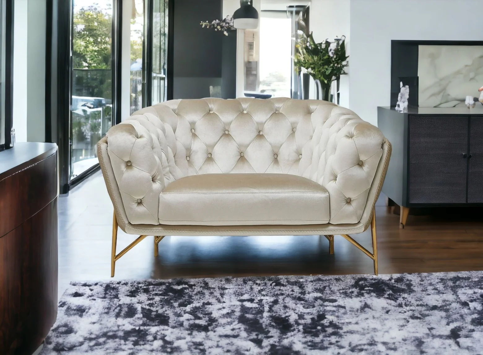 49" Beige And Gold Velvet Tufted Chesterfield Chair By Homeroots - Image 4