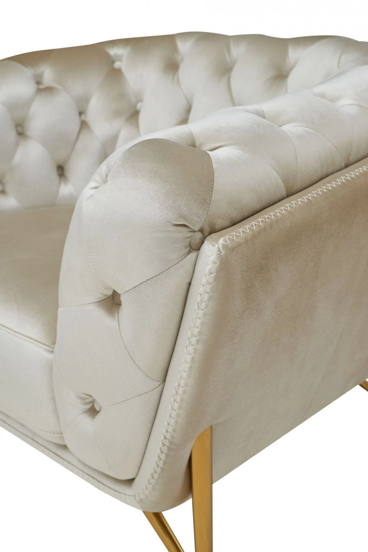 49" Beige And Gold Velvet Tufted Chesterfield Chair By Homeroots - Image 6