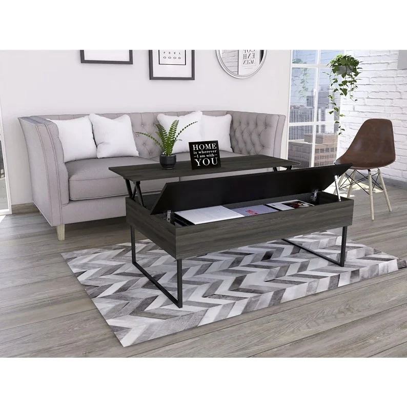 49" Black Manufactured Wood Rectangular Lift Top Coffee Table By Homeroots - Image 2