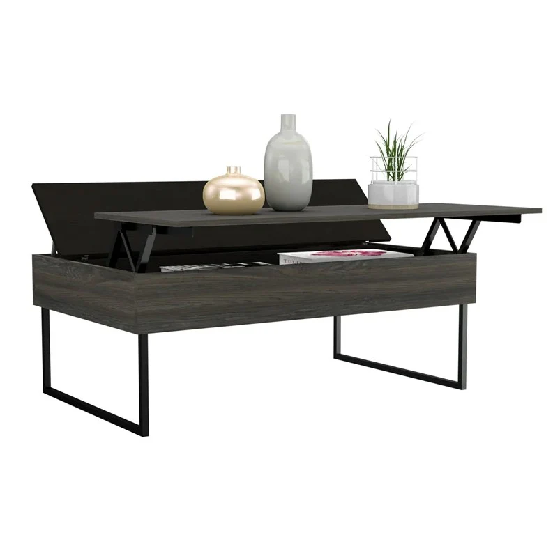 49" Black Manufactured Wood Rectangular Lift Top Coffee Table By Homeroots - Image 4