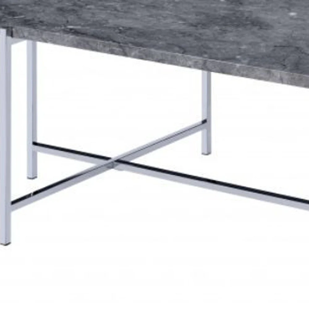 49" Chrome And Faux Marble Rectangular Coffee Table By Homeroots - Image 3