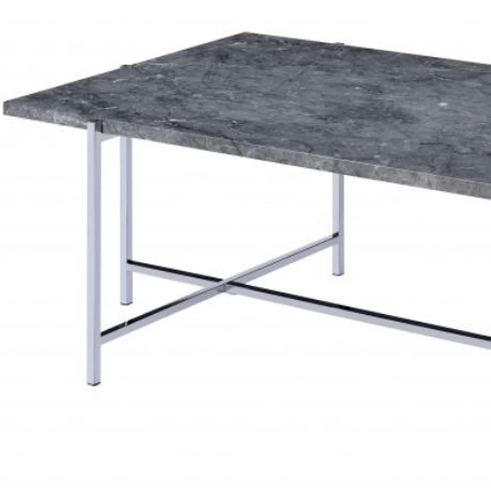 49" Chrome And Faux Marble Rectangular Coffee Table By Homeroots - Image 4