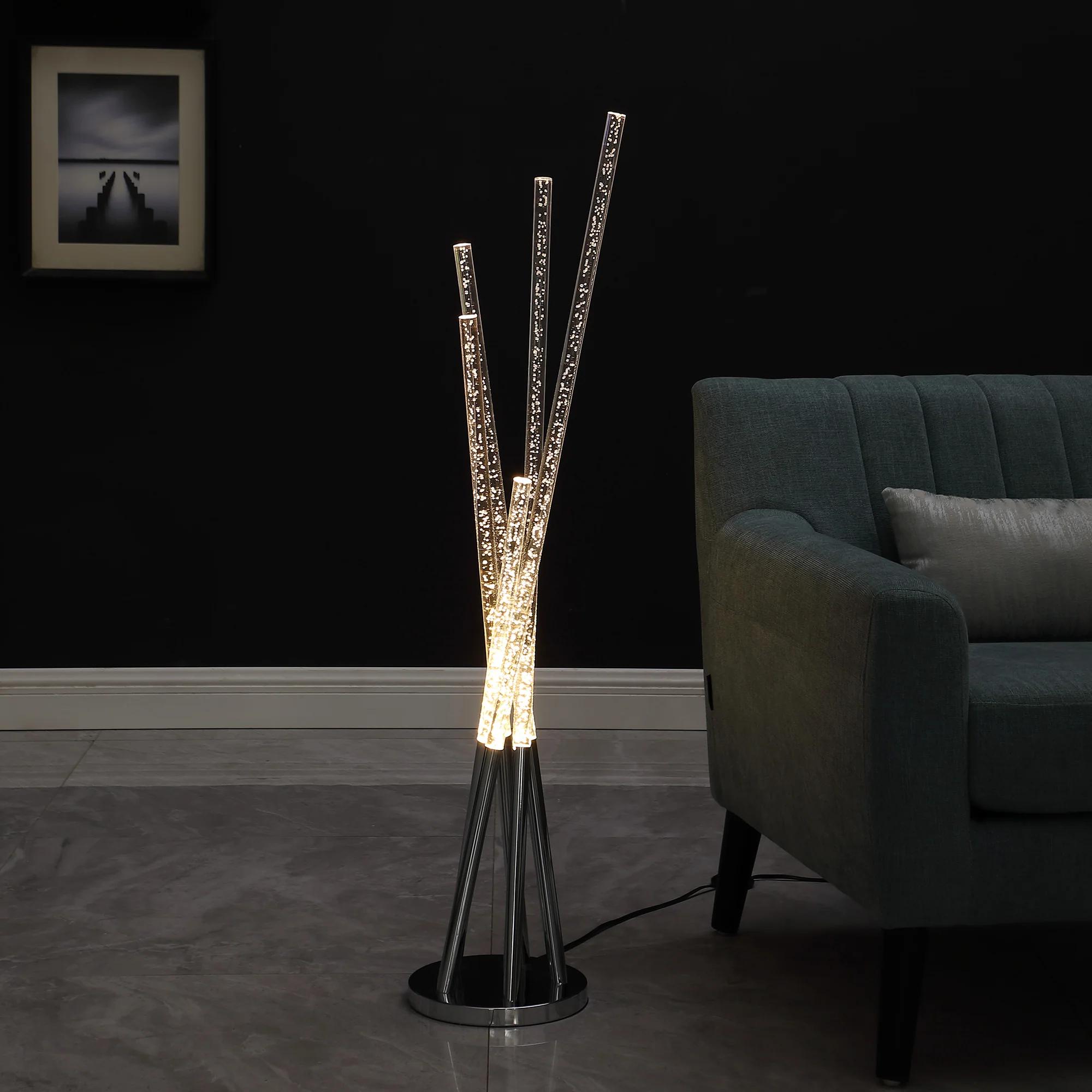 49" Chrome Five Light LED Tubular Contemporary Floor Lamp By Homeroots - Image 3