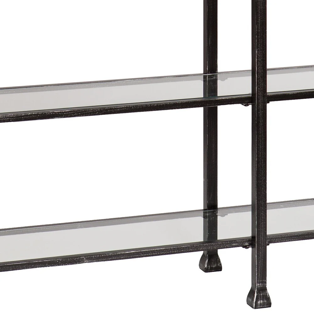 49" Clear and Black Glass Distressed Floor Shelf Console Table With Storage By Homeroots - Image 3