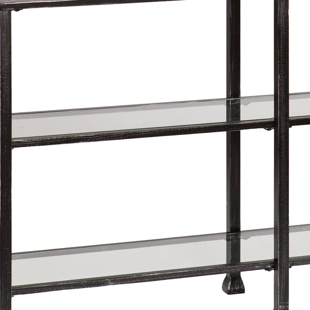 49" Clear and Black Glass Distressed Floor Shelf Console Table With Storage By Homeroots - Image 4