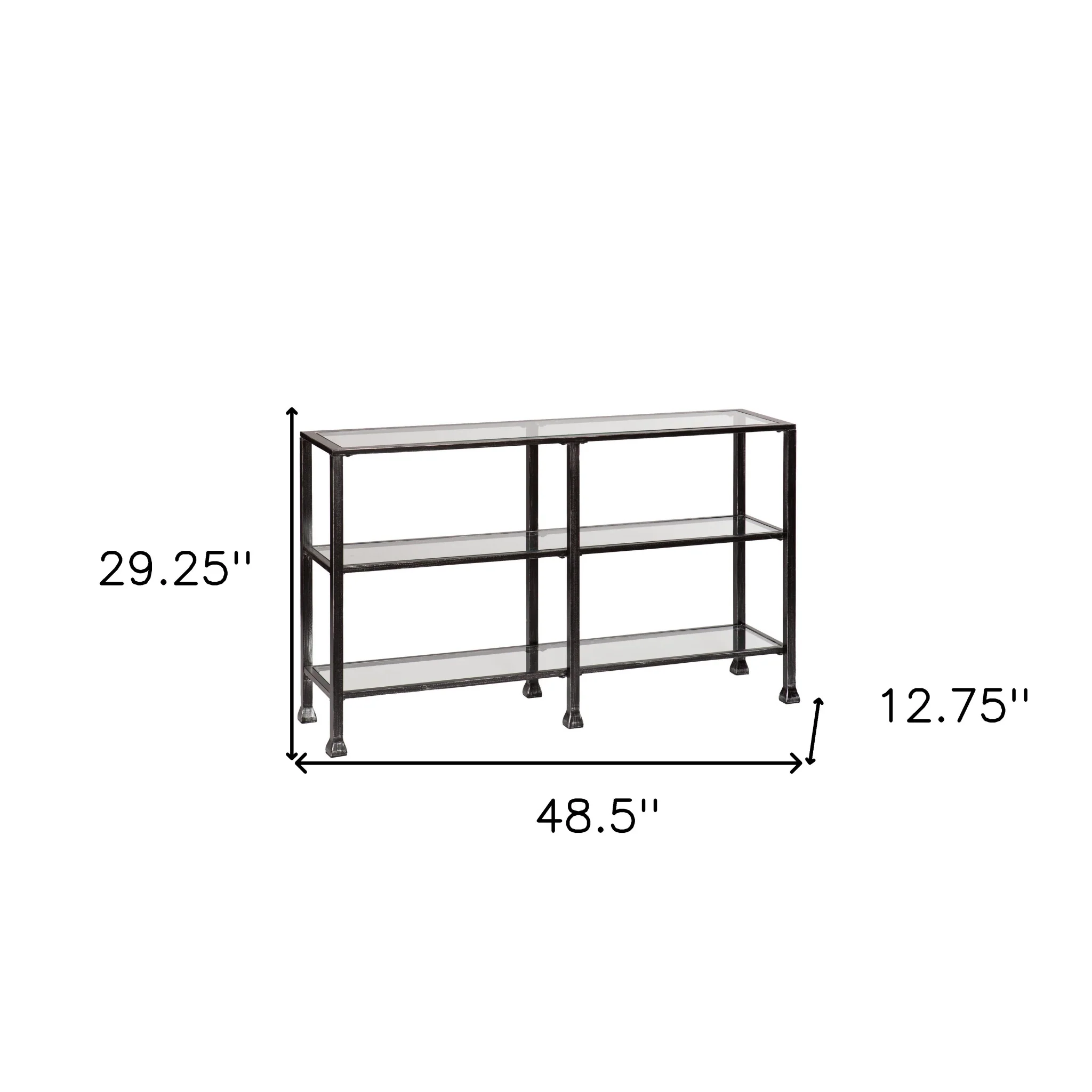49" Clear and Black Glass Distressed Floor Shelf Console Table With Storage By Homeroots - Image 6