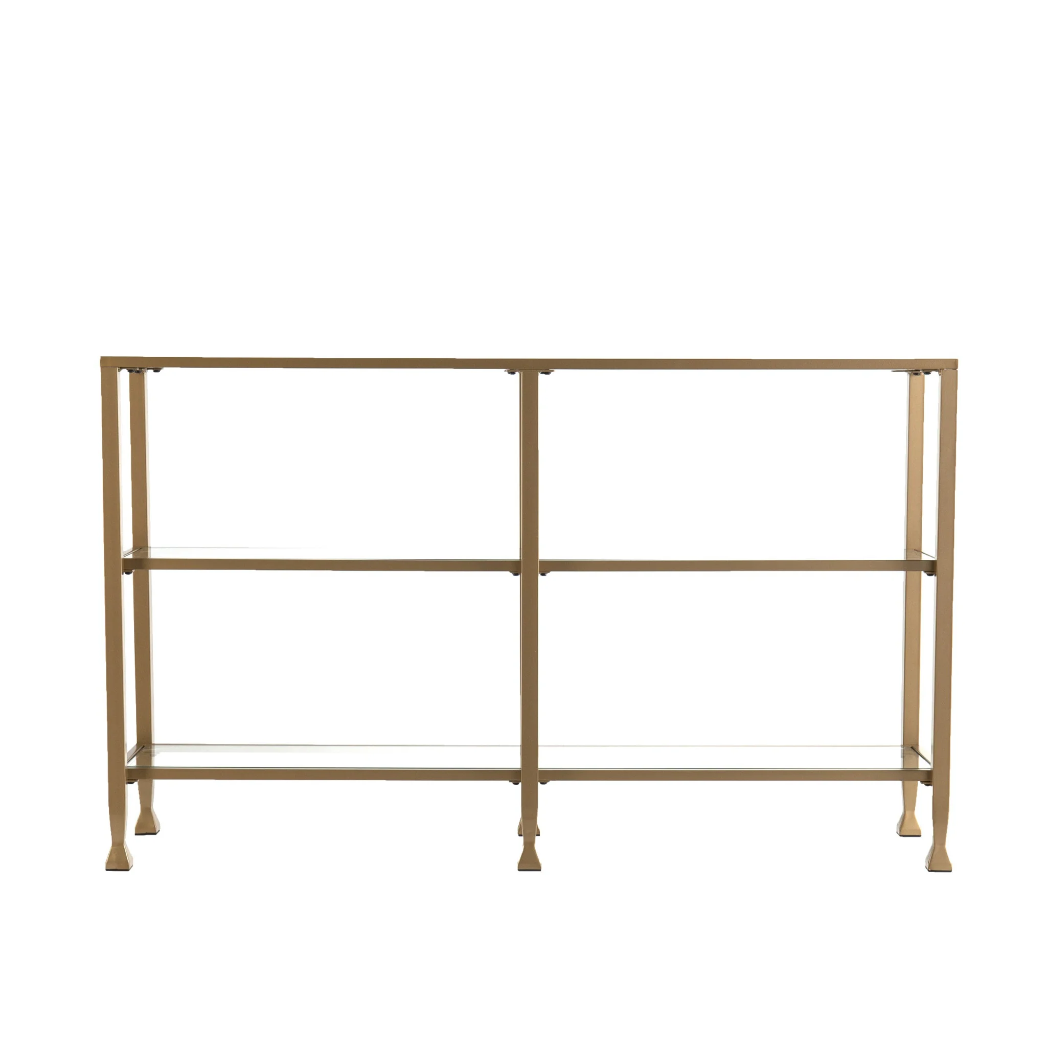 49" Clear and Gold Glass Floor Shelf Console Table With Storage By Homeroots - Image 2