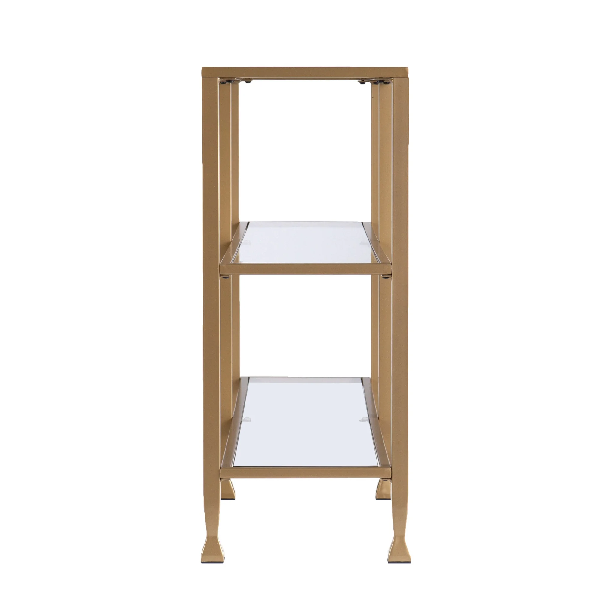 49" Clear and Gold Glass Floor Shelf Console Table With Storage By Homeroots - Image 3