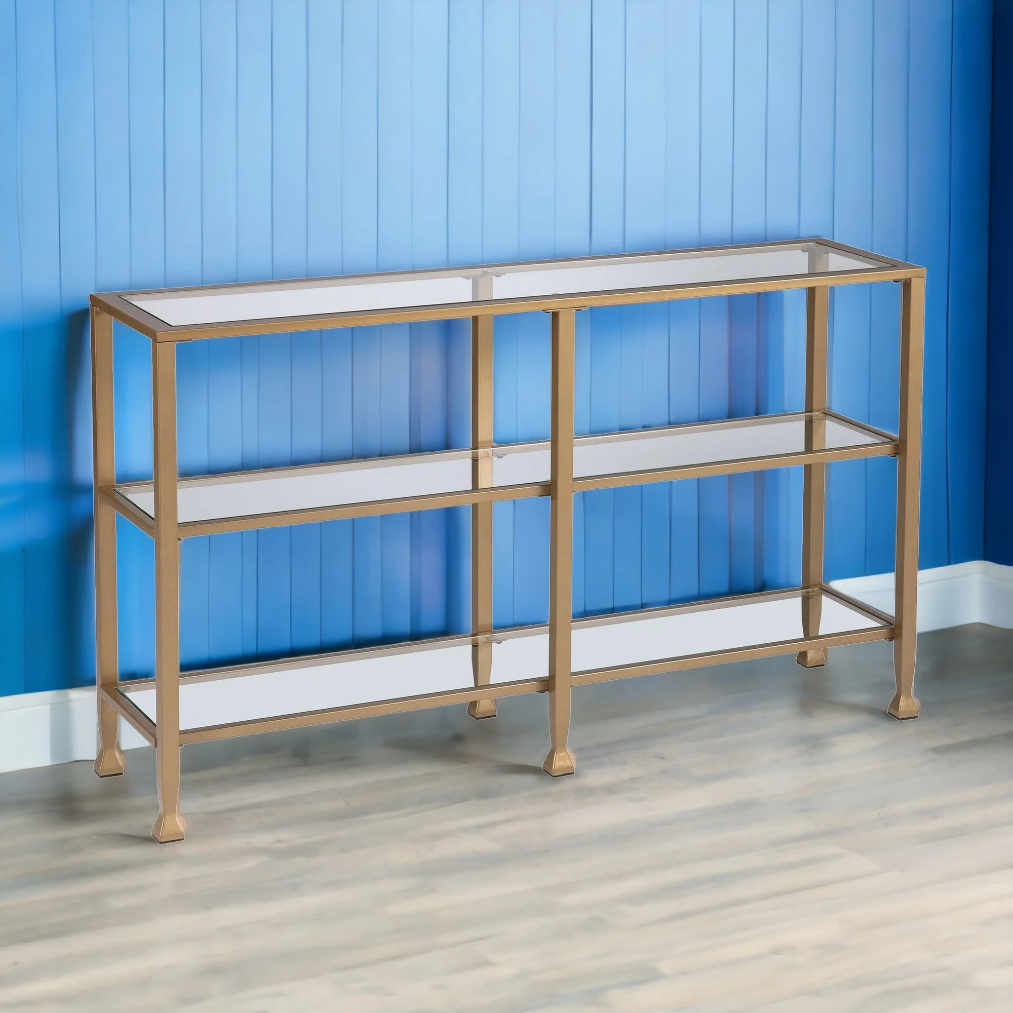 49" Clear and Gold Glass Floor Shelf Console Table With Storage By Homeroots - Image 5