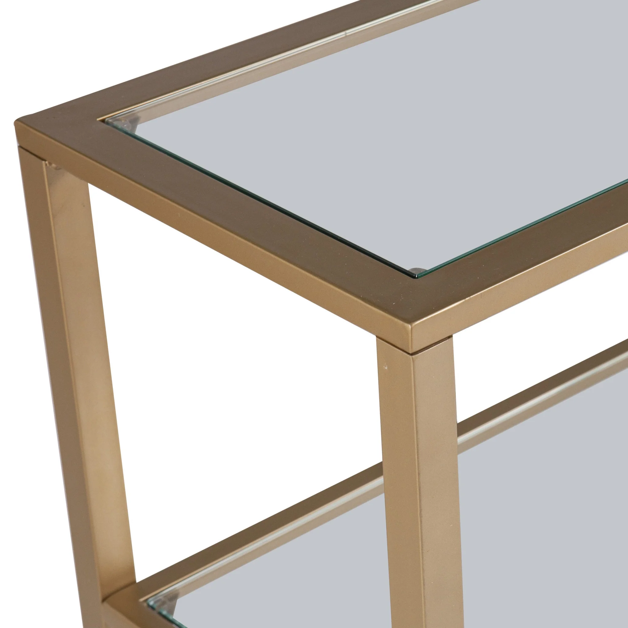 49" Clear and Gold Glass Floor Shelf Console Table With Storage By Homeroots - Image 6