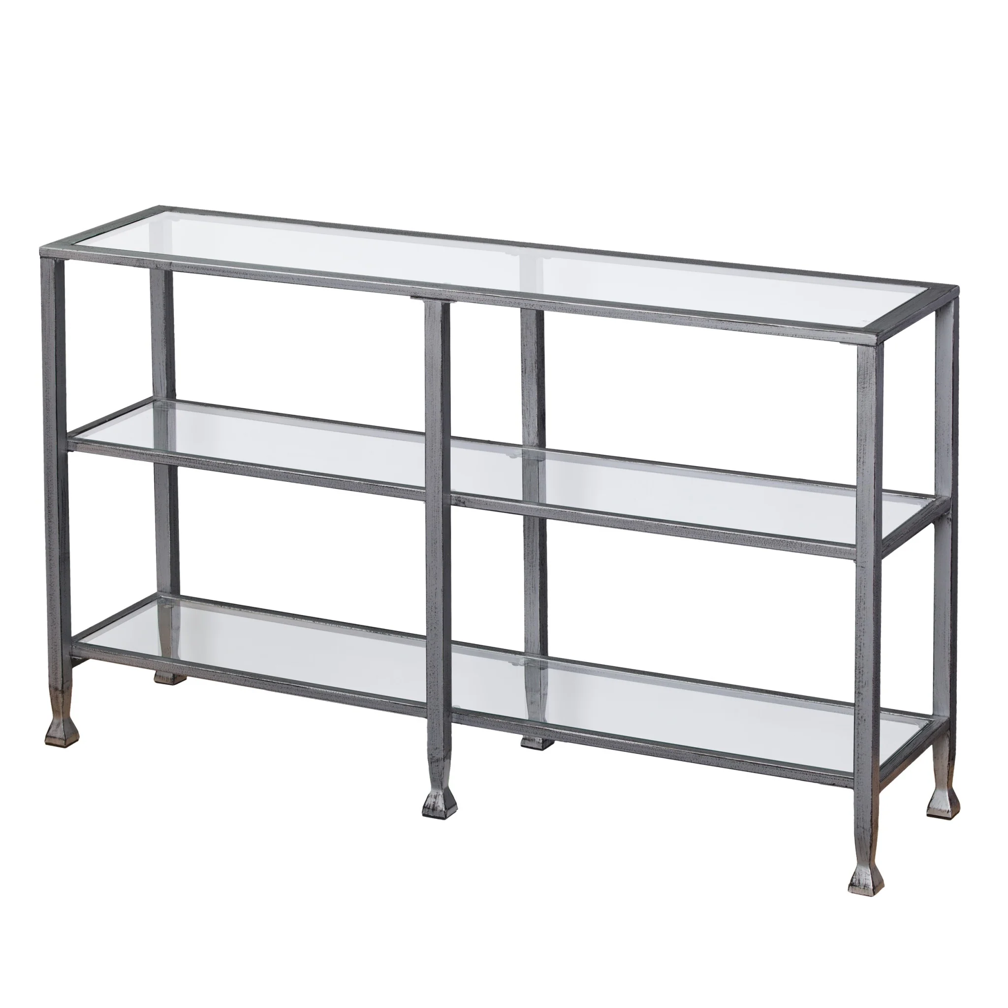 49" Clear and Silver Glass Distressed Floor Shelf Console Table With Storage By Homeroots - Image 3