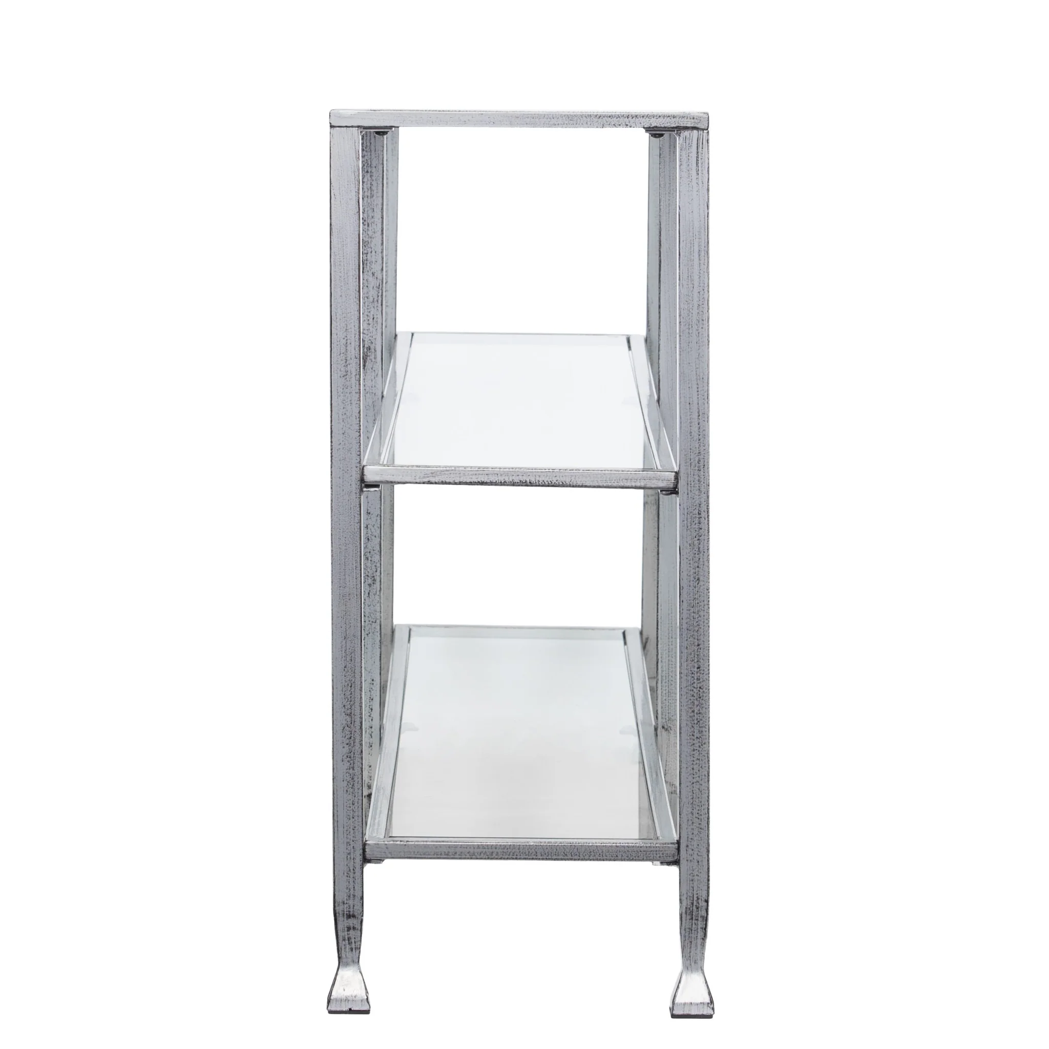 49" Clear and Silver Glass Distressed Floor Shelf Console Table With Storage By Homeroots - Image 4