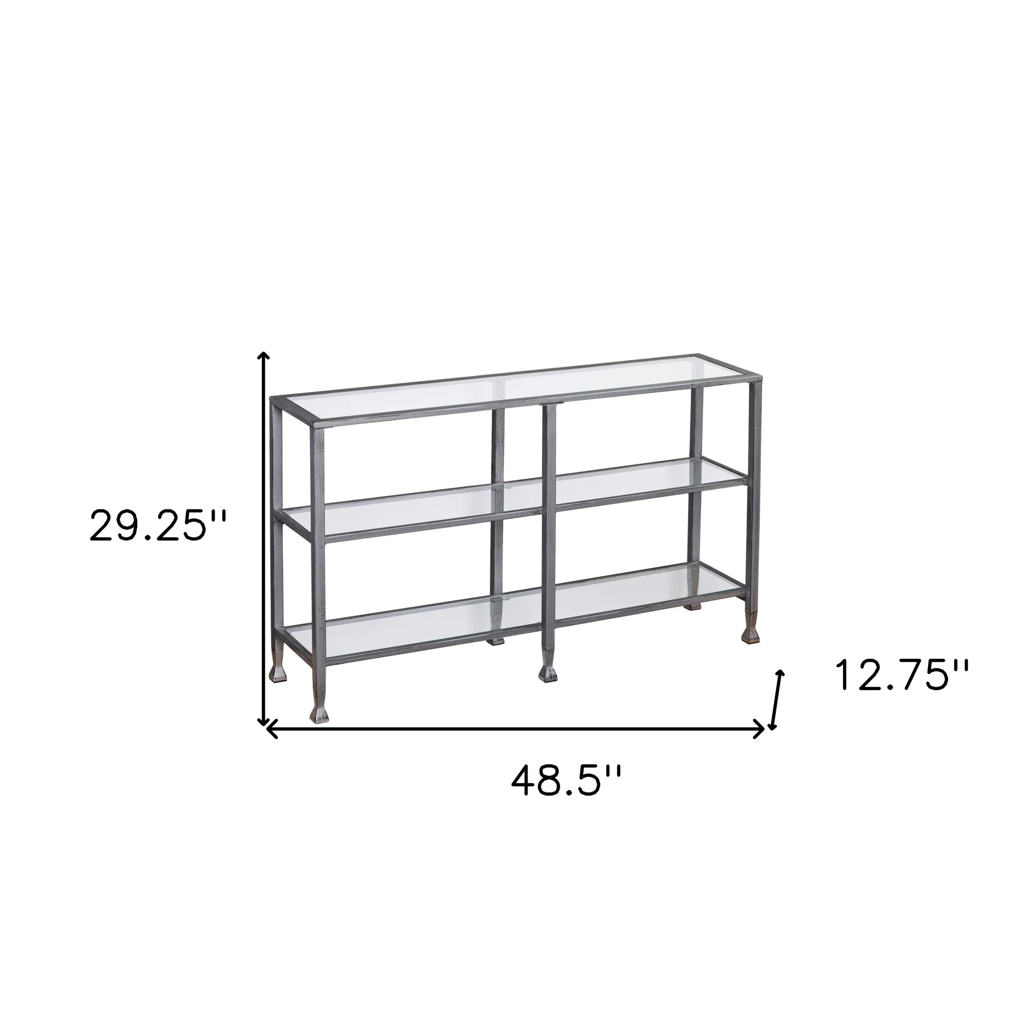 49" Clear and Silver Glass Distressed Floor Shelf Console Table With Storage By Homeroots - Image 9
