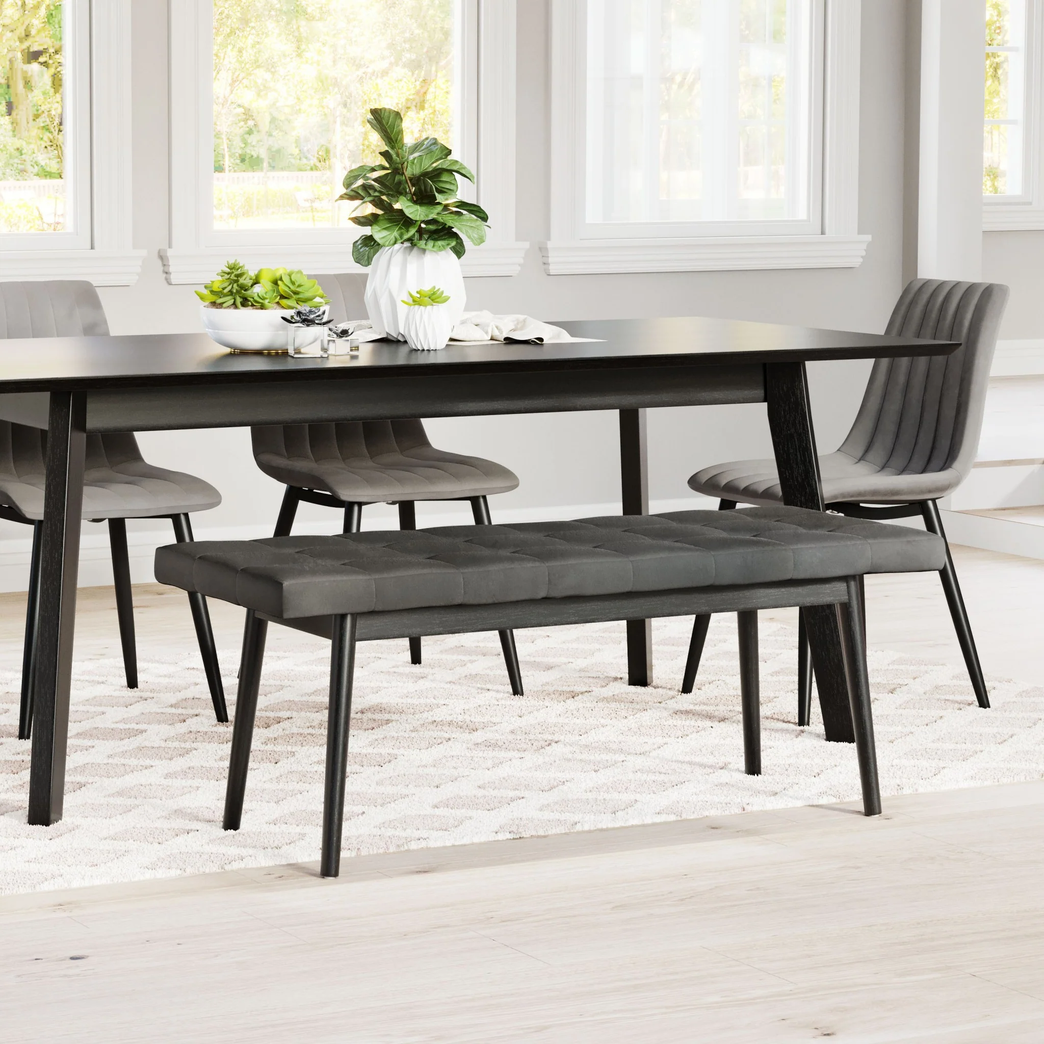 49" Gray And Black Upholstered Velvet Bench By Homeroots - Image 5