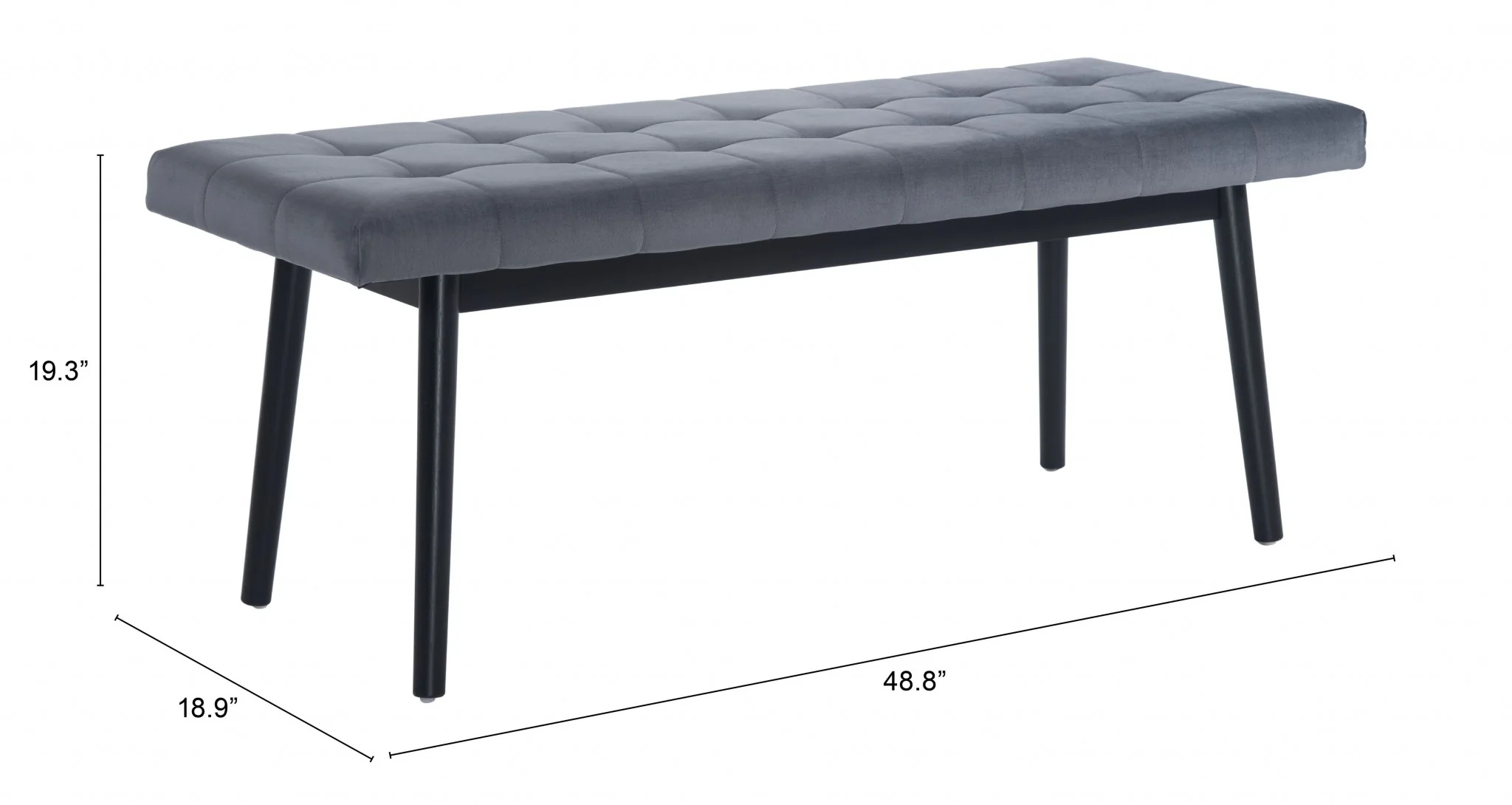 49" Gray And Black Upholstered Velvet Bench By Homeroots - Image 7