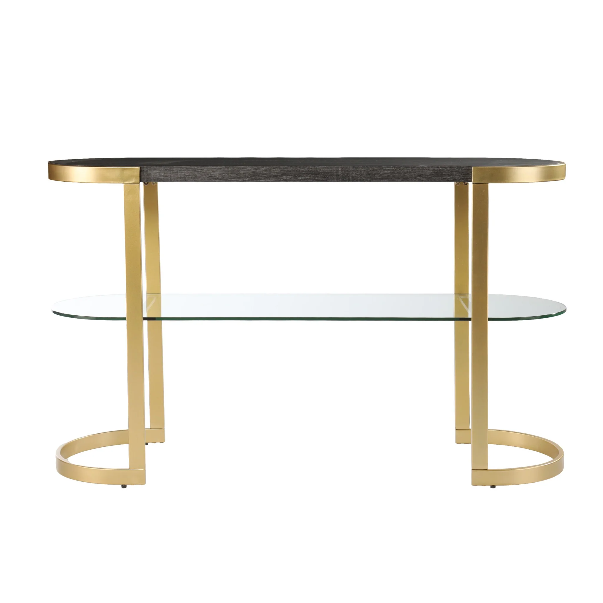 49" Gray and Gold Solid Wood Oval Sled Console Table With Storage By Homeroots - Image 2