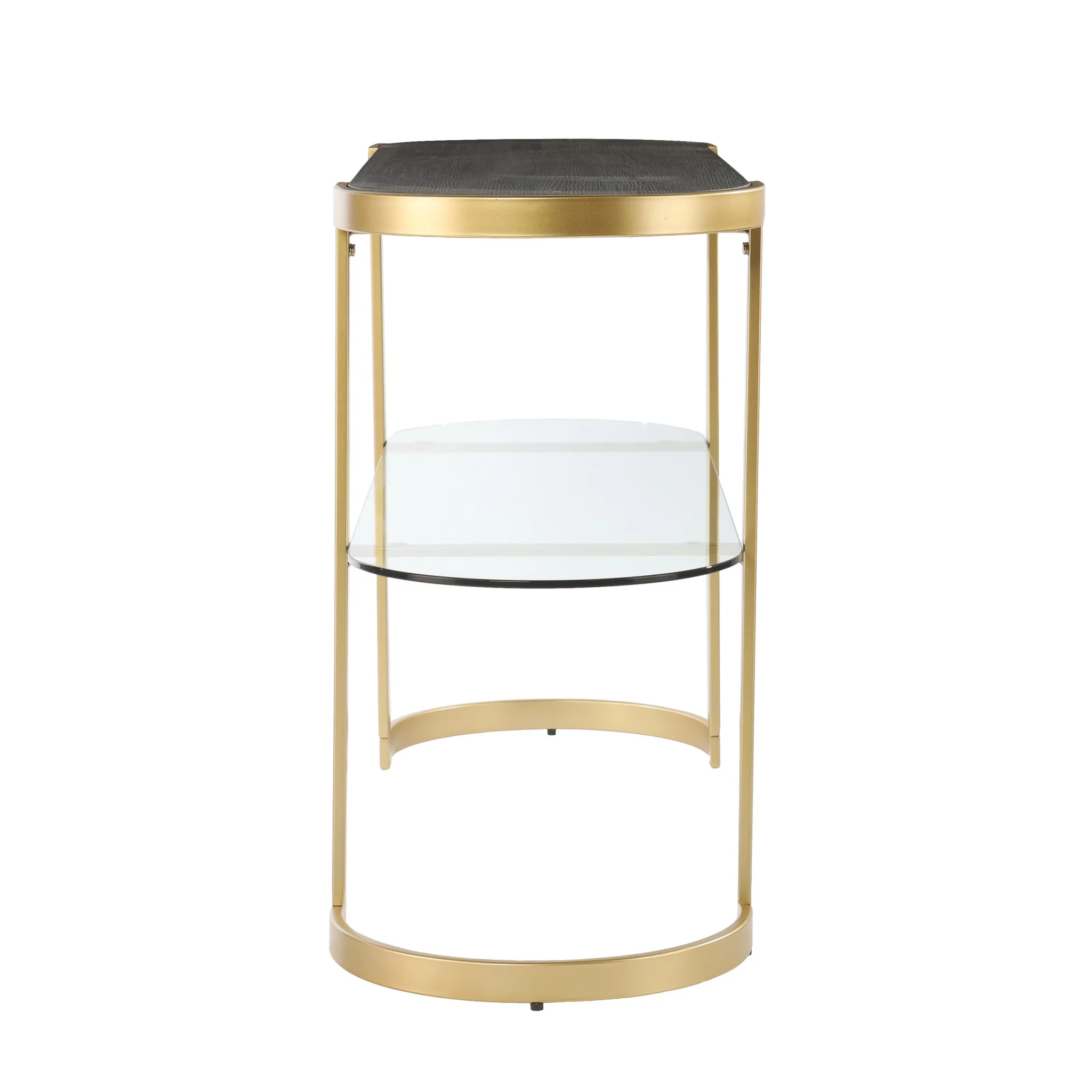 49" Gray and Gold Solid Wood Oval Sled Console Table With Storage By Homeroots - Image 3