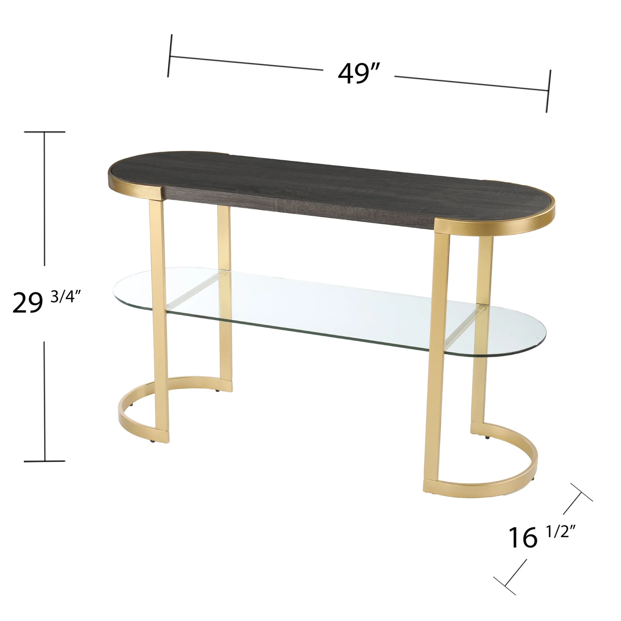 49" Gray and Gold Solid Wood Oval Sled Console Table With Storage By Homeroots - Image 6