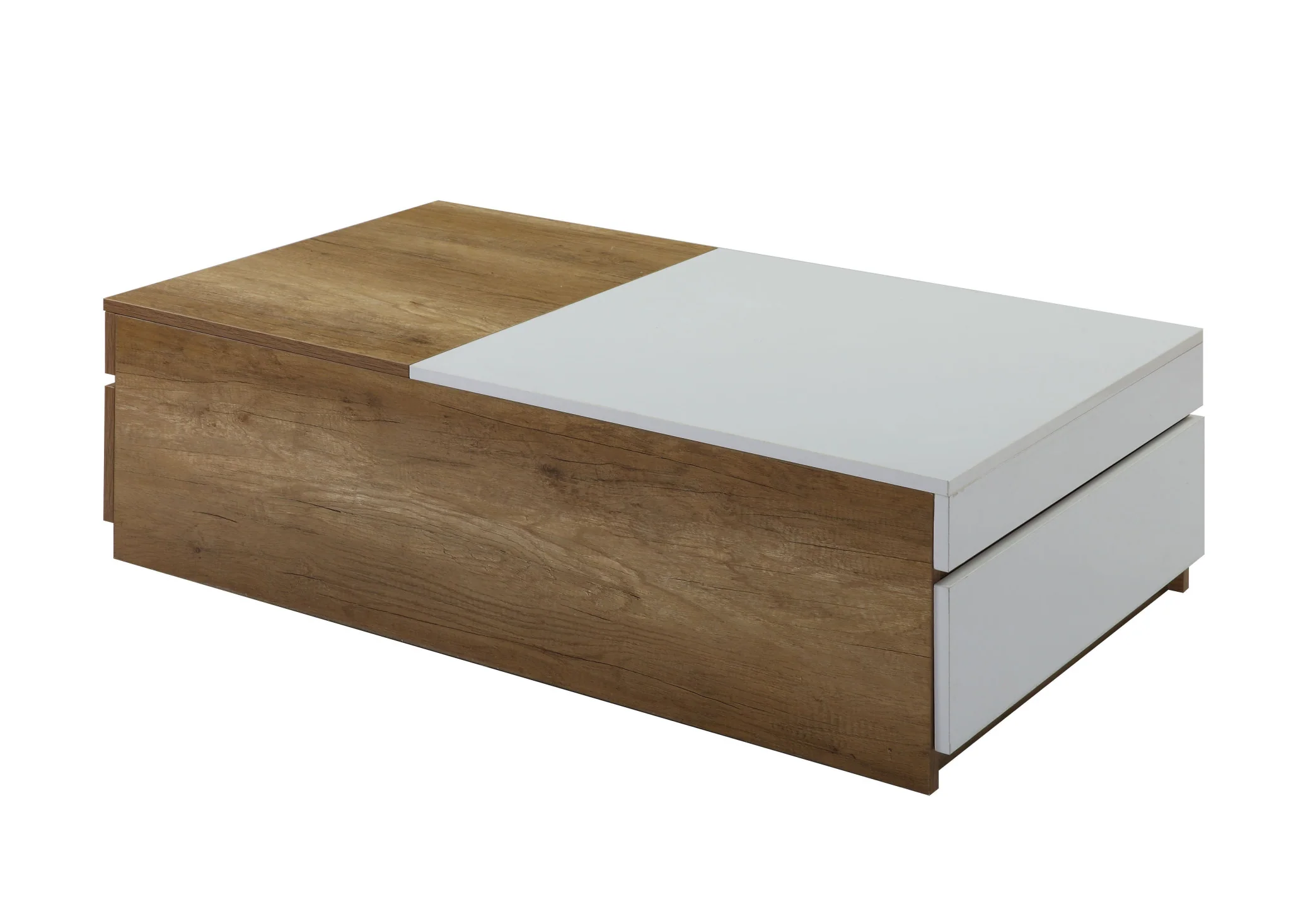 49" Oak And White Melamine Veneer And Manufactured Wood Rectangular Coffee Table With Two Drawers By Homeroots - Image 2