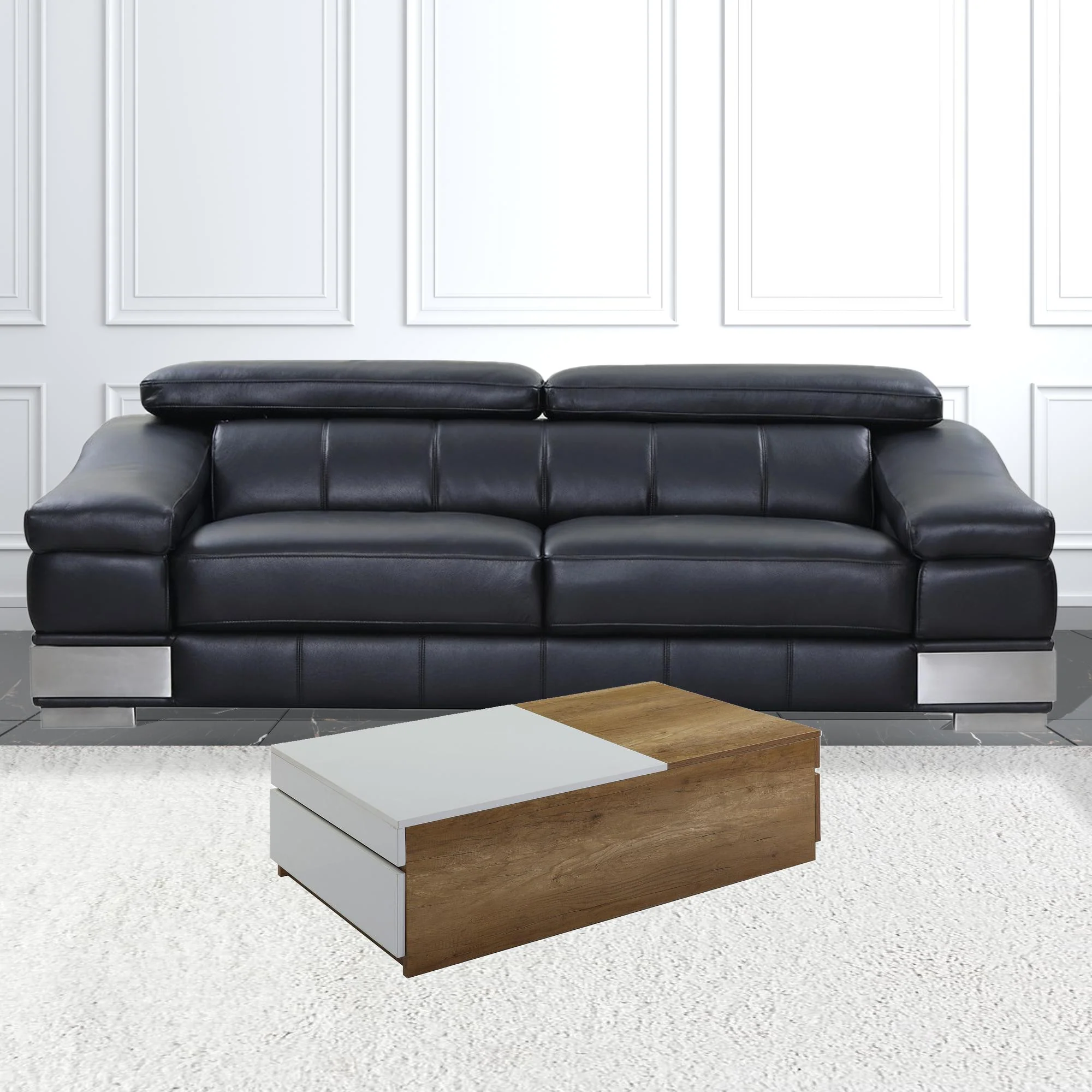 49" Oak And White Melamine Veneer And Manufactured Wood Rectangular Coffee Table With Two Drawers By Homeroots - Image 3
