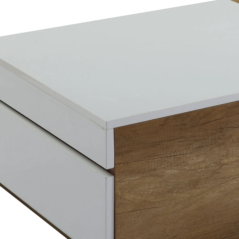 49" Oak And White Melamine Veneer And Manufactured Wood Rectangular Coffee Table With Two Drawers By Homeroots - Image 4
