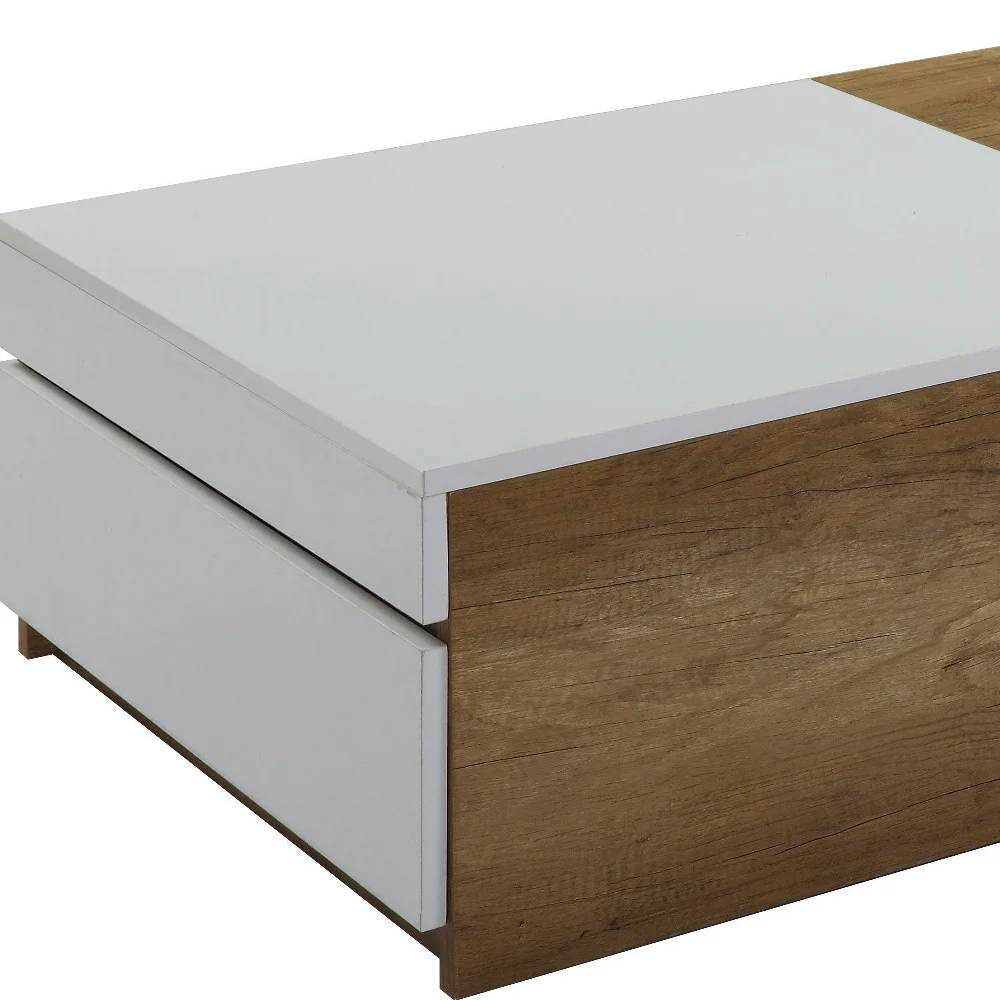 49" Oak And White Melamine Veneer And Manufactured Wood Rectangular Coffee Table With Two Drawers By Homeroots - Image 5