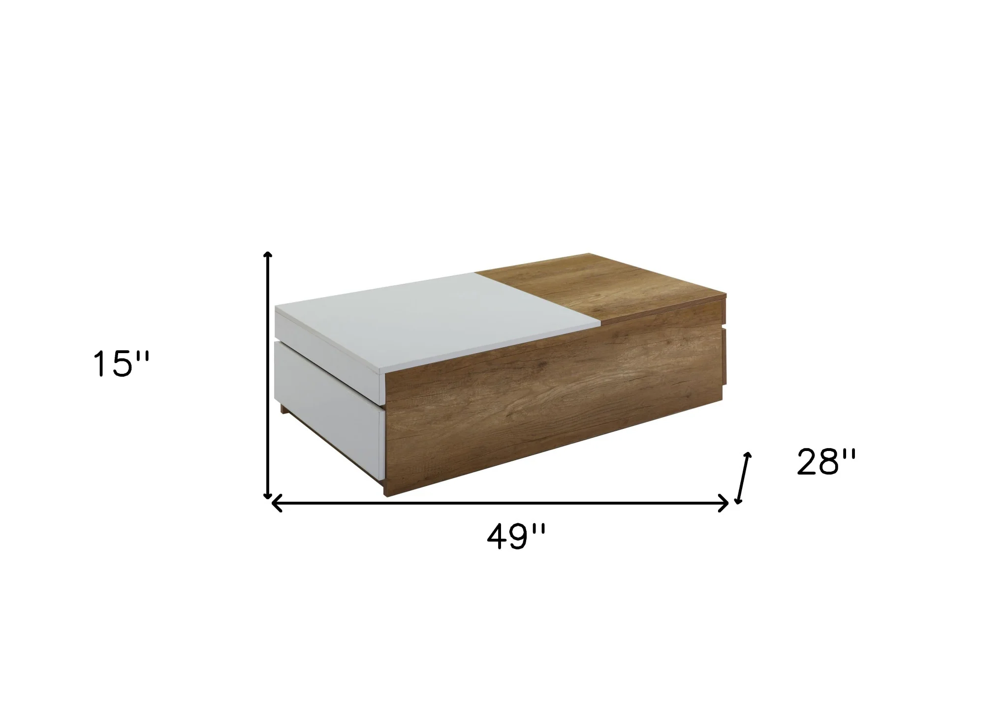 49" Oak And White Melamine Veneer And Manufactured Wood Rectangular Coffee Table With Two Drawers By Homeroots - Image 6