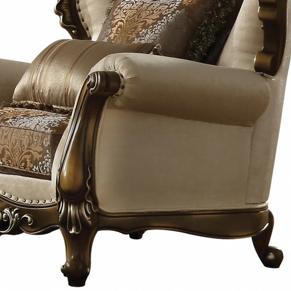 49" Tan And Brown Fabric Floral Tufted Wingback Chair By Homeroots - Image 3