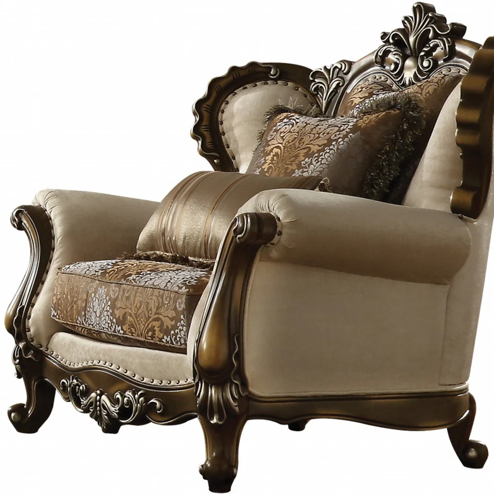 49" Tan And Brown Fabric Floral Tufted Wingback Chair By Homeroots - Image 4