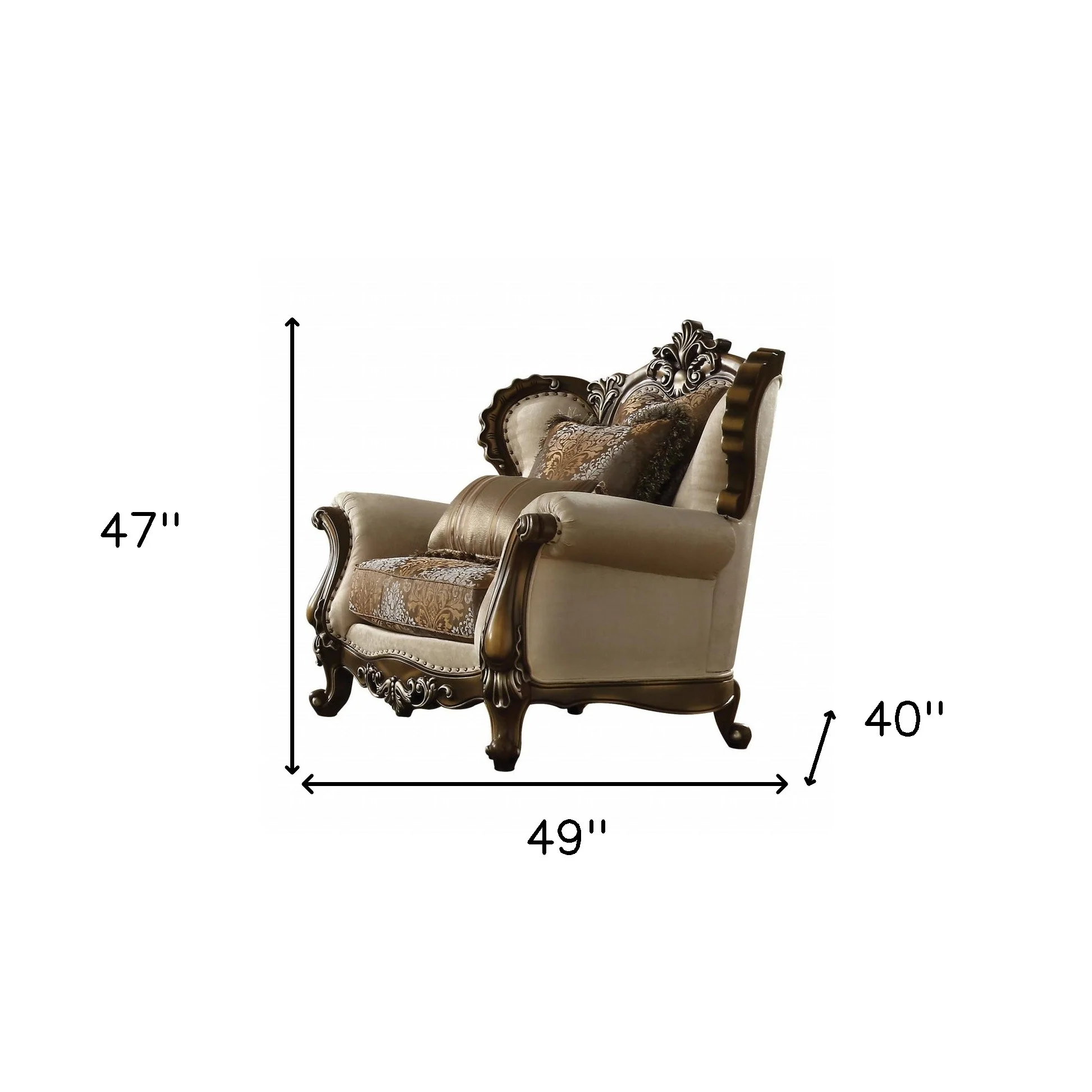 49" Tan And Brown Fabric Floral Tufted Wingback Chair By Homeroots - Image 5
