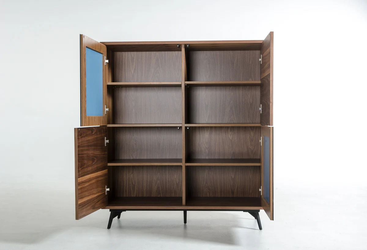 49' Walnut Veneer Glass And Metal Square Buffet By Homeroots - Image 2