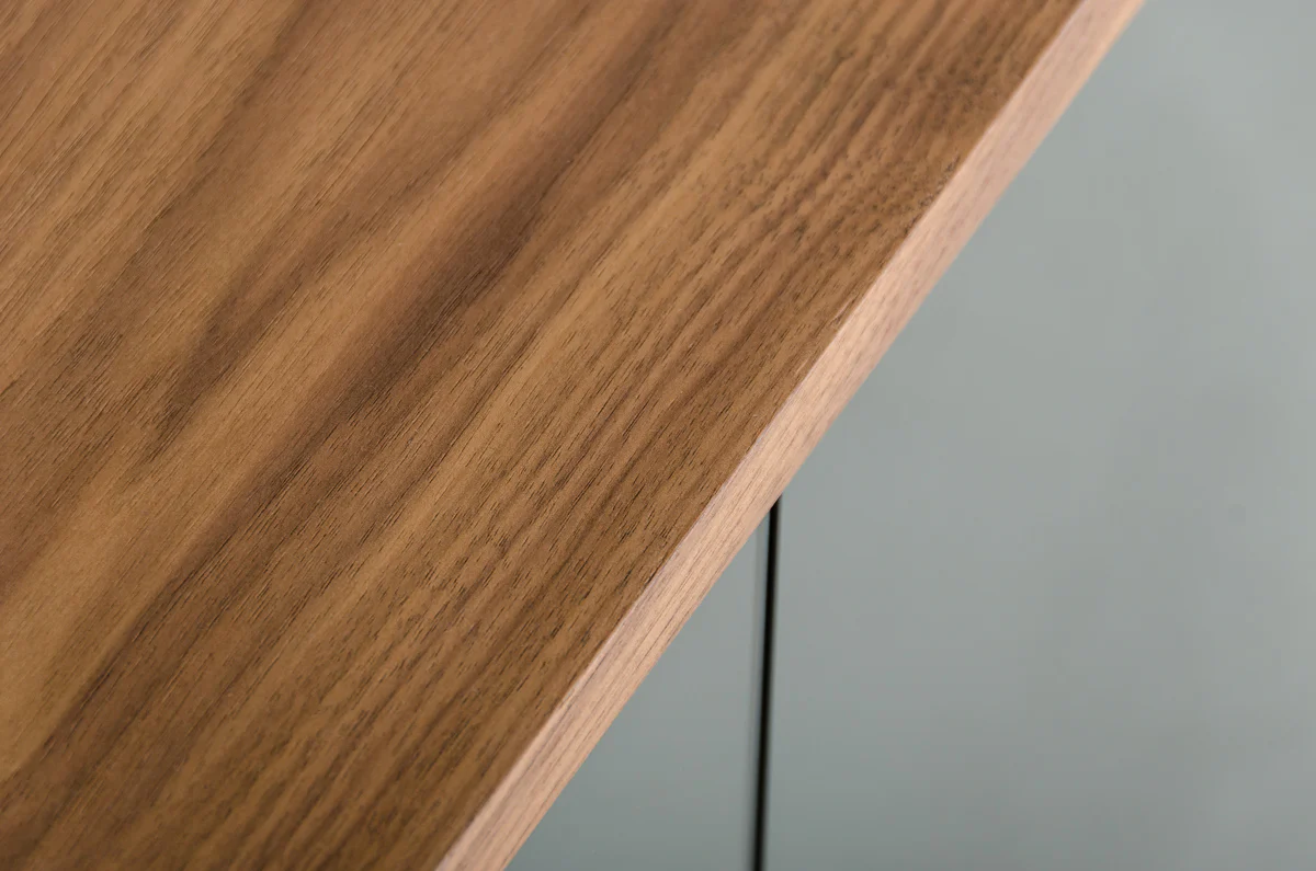49' Walnut Veneer Glass And Metal Square Buffet By Homeroots - Image 3