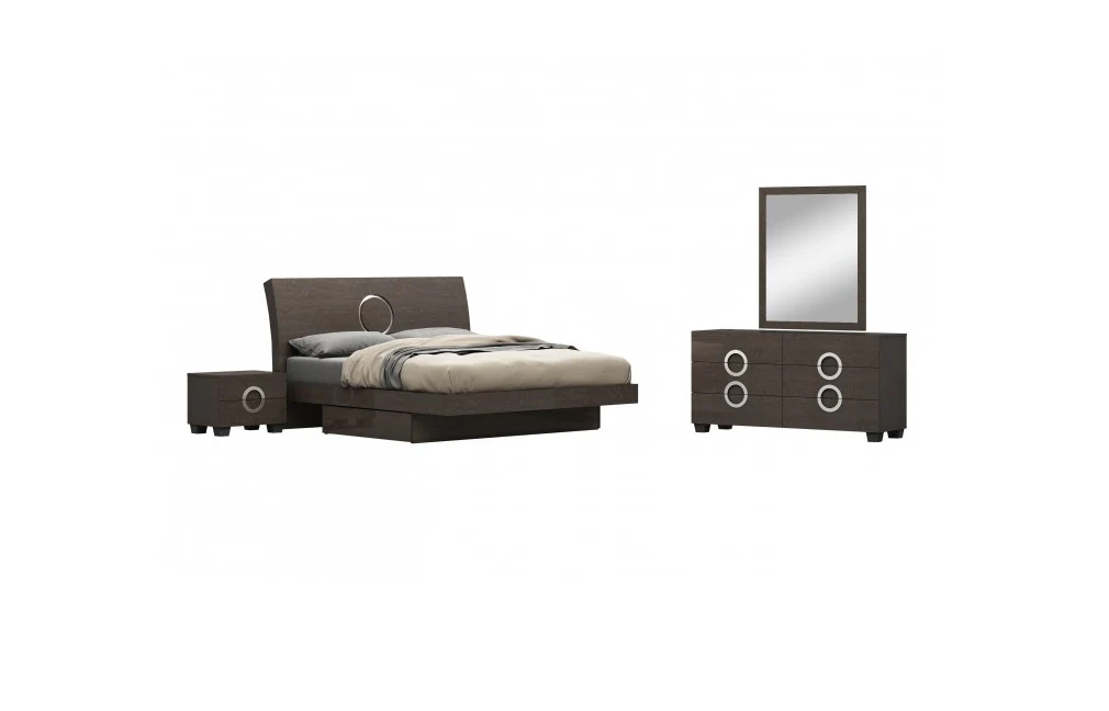4Pc California King Modern Gray High Gloss Bedroom Set By Homeroots - Image 2