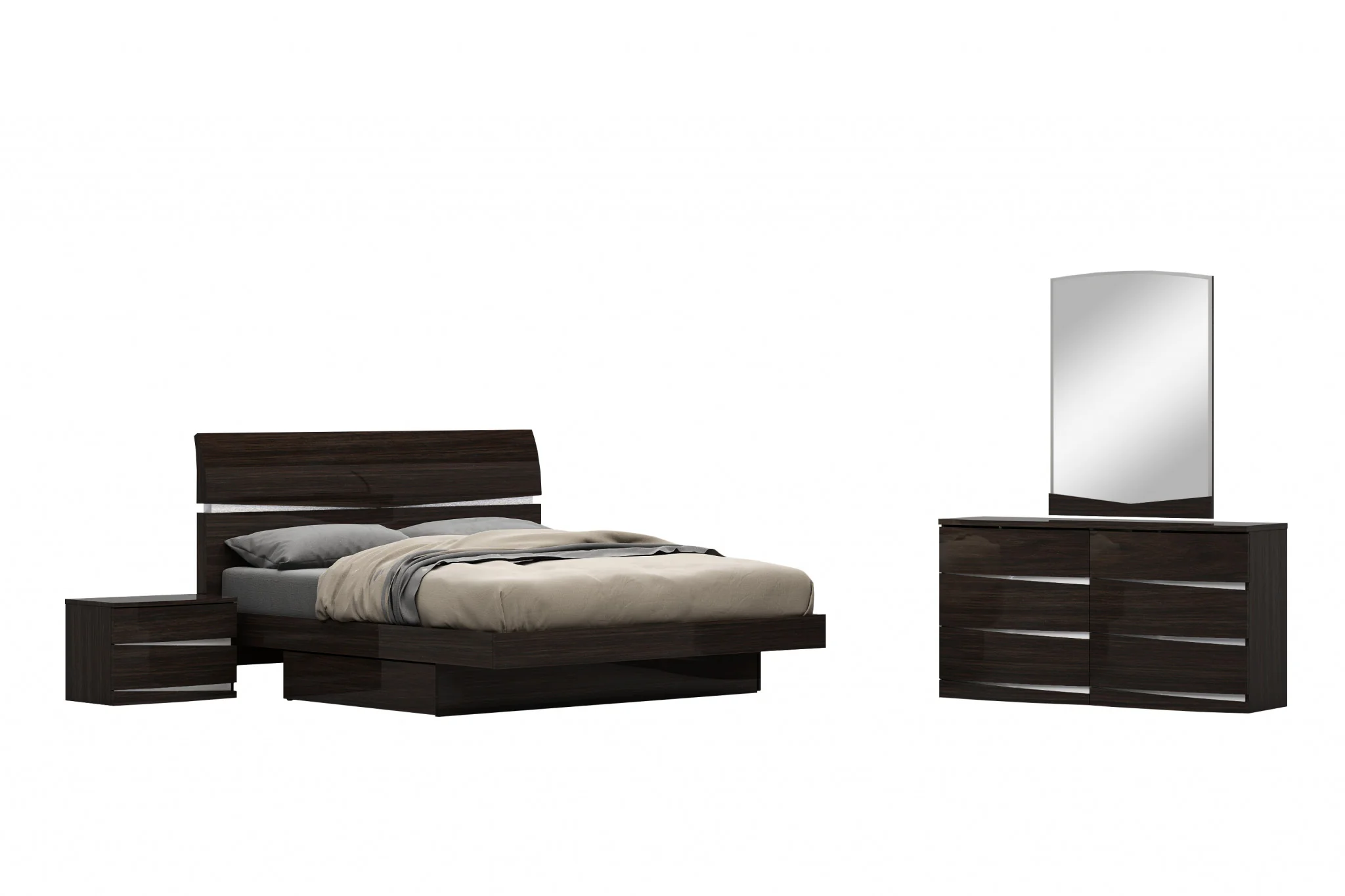 4Pc Queen Modern Wenge High Gloss Bedroom Set By Homeroots - 343942 - Image 5