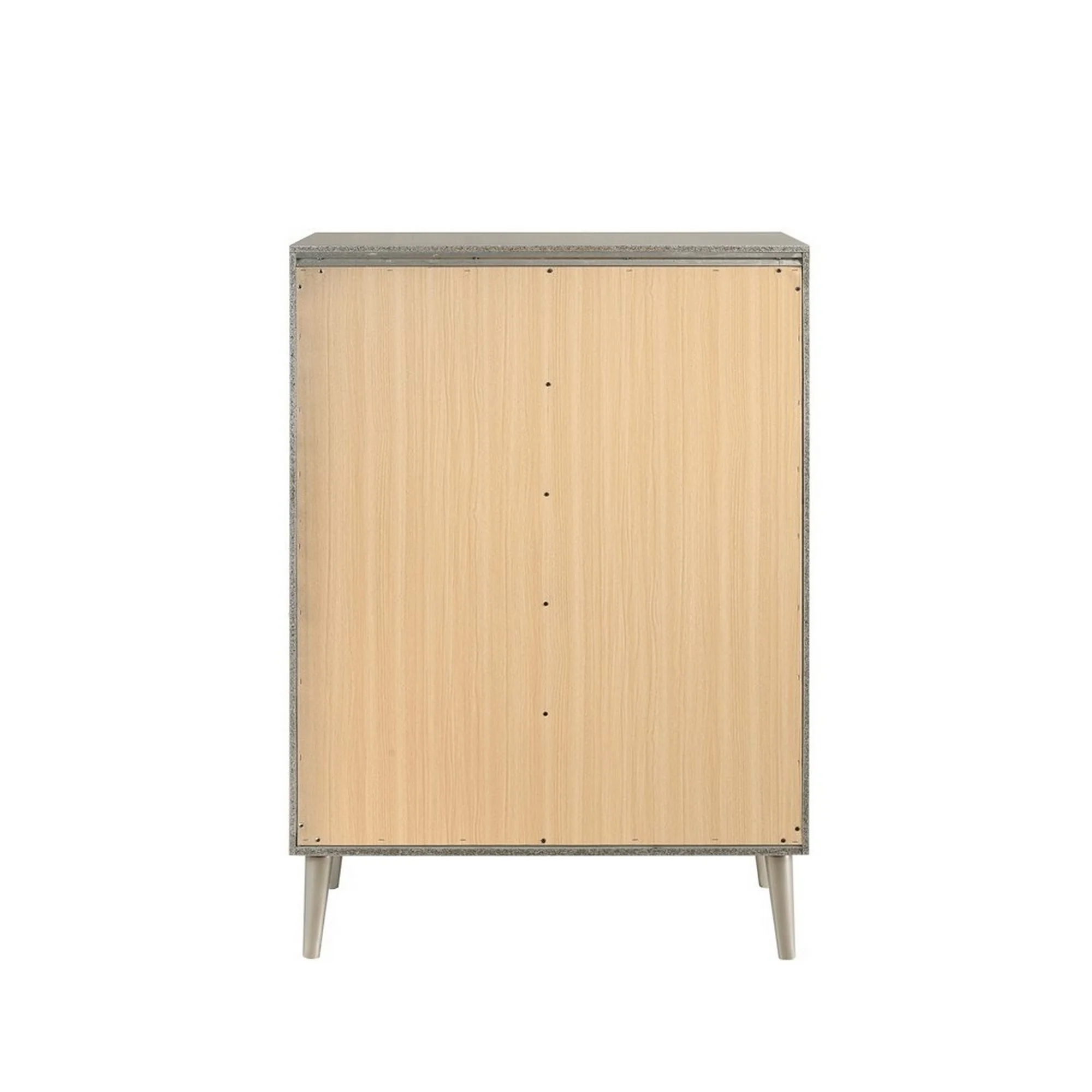 5 Drawer Contemporary Chest With Bar Handles And Splayed Legs, Silver By Benzara - Image 4