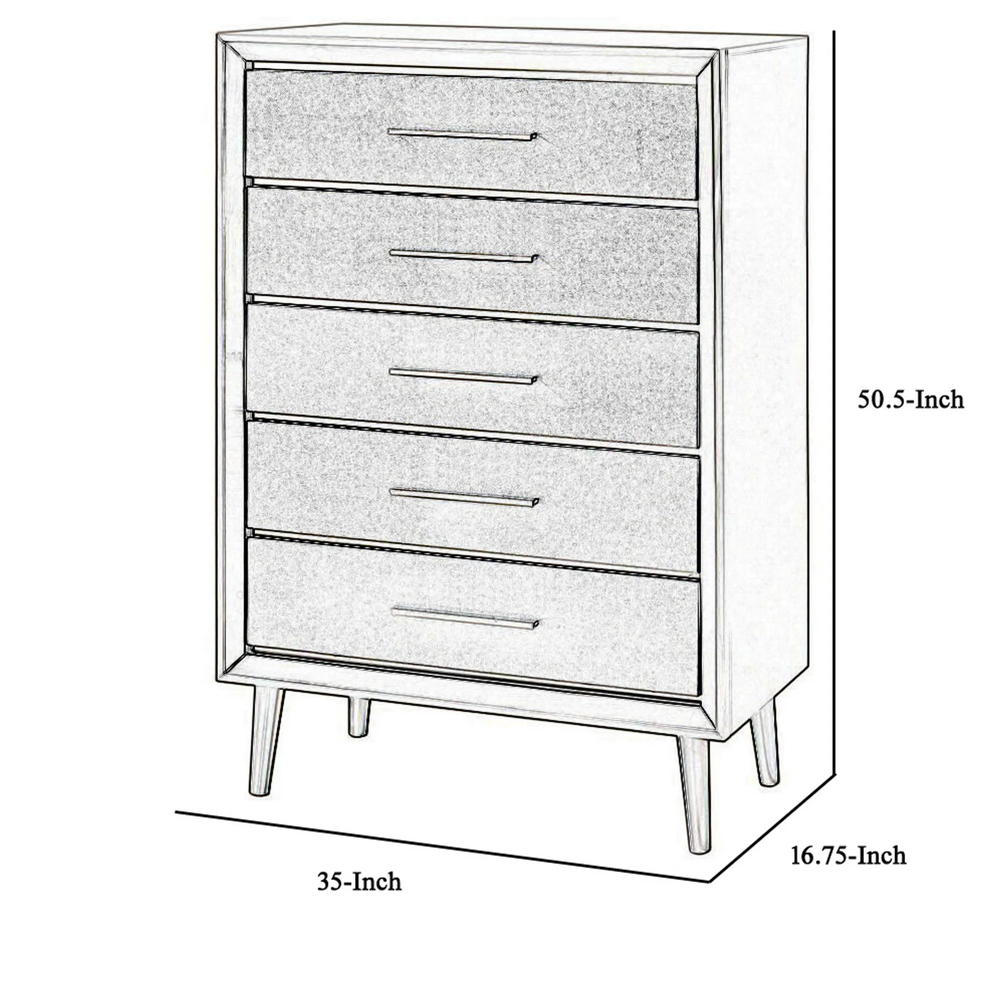 5 Drawer Contemporary Chest With Bar Handles And Splayed Legs, Silver By Benzara - Image 5